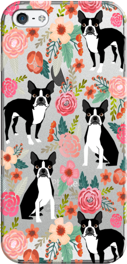 Casetify Iphone 5 Classic Snap Case - Pet Friendly Canvas Prints - Boston Terrier Floral (282x560), Png Download
