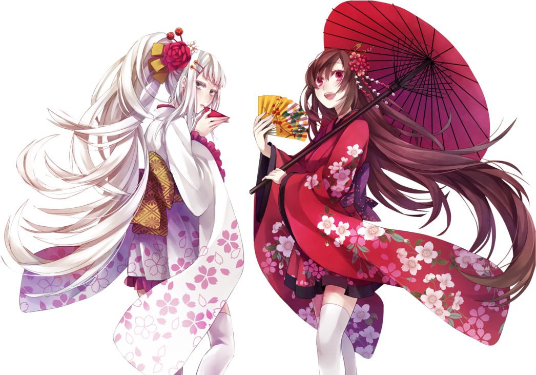 Japanese Anime Girls - Anime Girl In Kimono Render (1095x730), Png Download