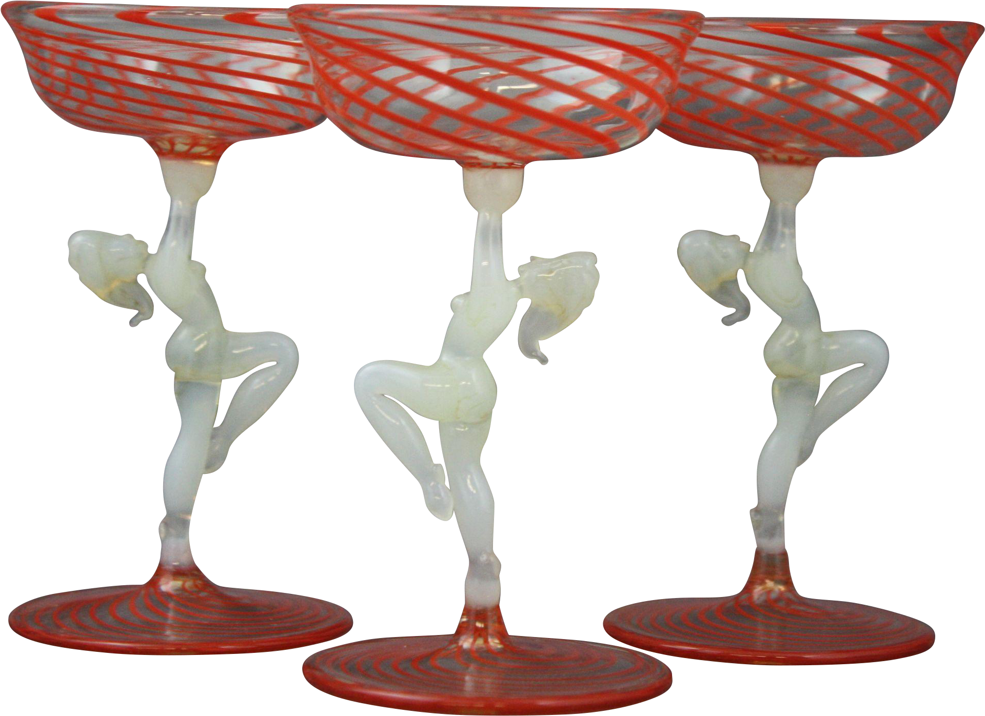Set Of Three Art Deco Nude Bimini Red Swirl Cocktail - Figurine (1919x1919), Png Download