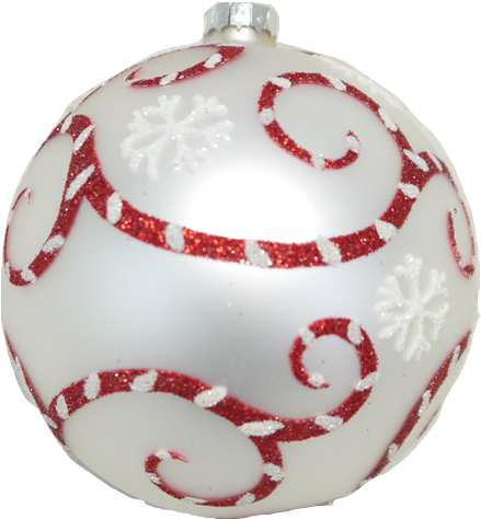 Red Glitter Swirl Glass White Ornament With Snowflakes - Christmas Ornament (471x516), Png Download
