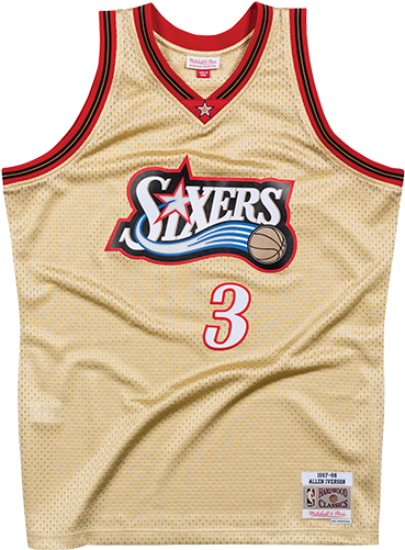 Mitchell & Ness Nba Allen Iverson 3 1997 Gold Swingman - Gold Mitchell And Ness Jersey (500x500), Png Download