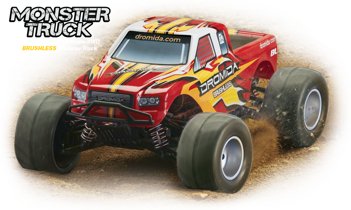 Monster Truck Ready To Run 1/18 Scale 4wd Brushless - Dromida Monster Truck Brushless (1200x720), Png Download