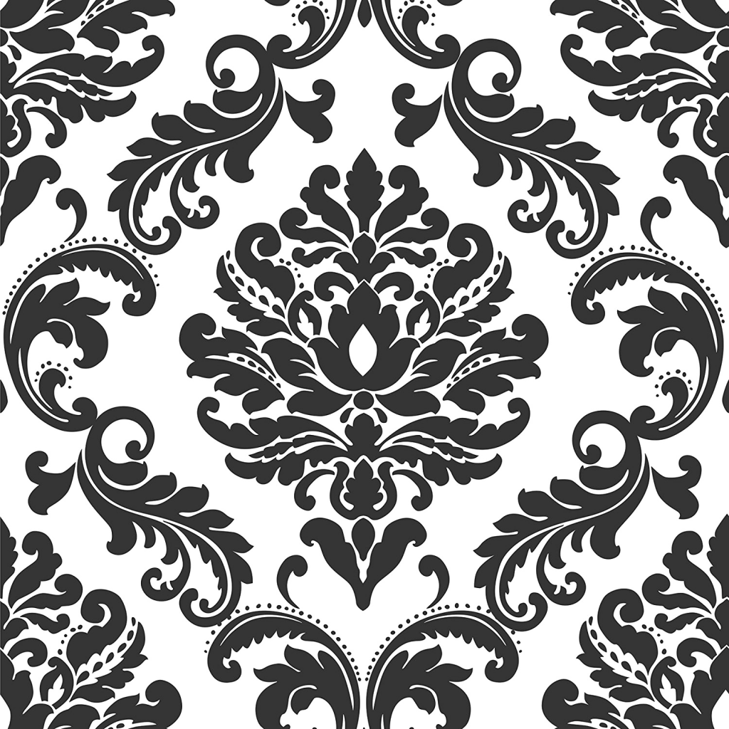 Damask Png Transparent Image - Wallpops! Ariel Black And White Damask Peel (1024x1024), Png Download