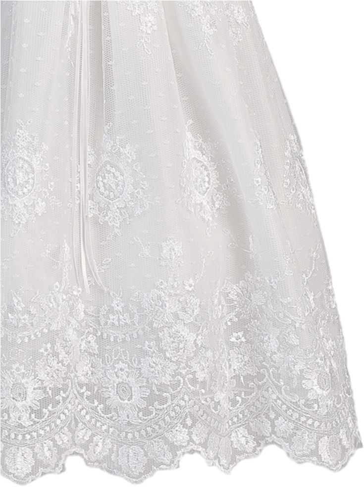 Baby Girls Floral Embroidered Tulle Christening Gown - Lace (756x1024), Png Download