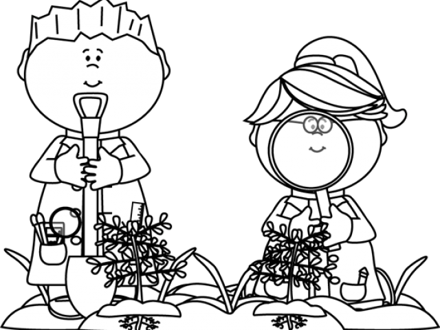 Black And White Kids Looking For Bugs - Kid Scientist Clipart Black And White (550x424), Png Download