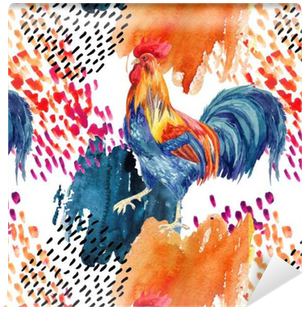 Abstract Watercolor Rooster Seamless Pattern Wallpaper - Watercolor Painting (400x400), Png Download