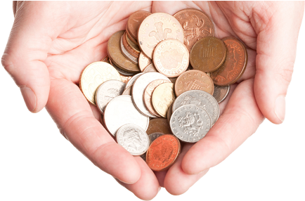 Transparent Hand Coin - Coins In Hand Png (610x300), Png Download