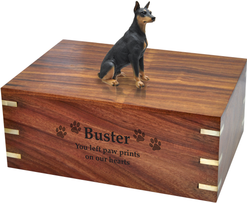 Black Doberman Pinscher Dog Figurine Wood Urn With - Bernese Mountain Dog Figure (500x500), Png Download
