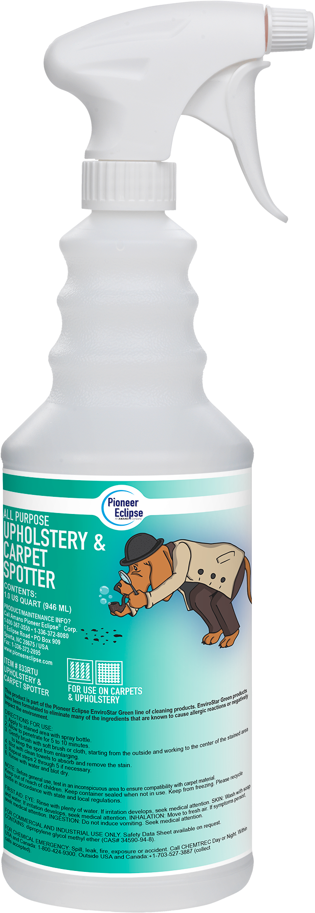 833rtu Pioneer Eclipse Carpet & Upholstery Spotter - American Sander Odor Hound Quart Bottles 12/bx #807rtu (1300x2078), Png Download