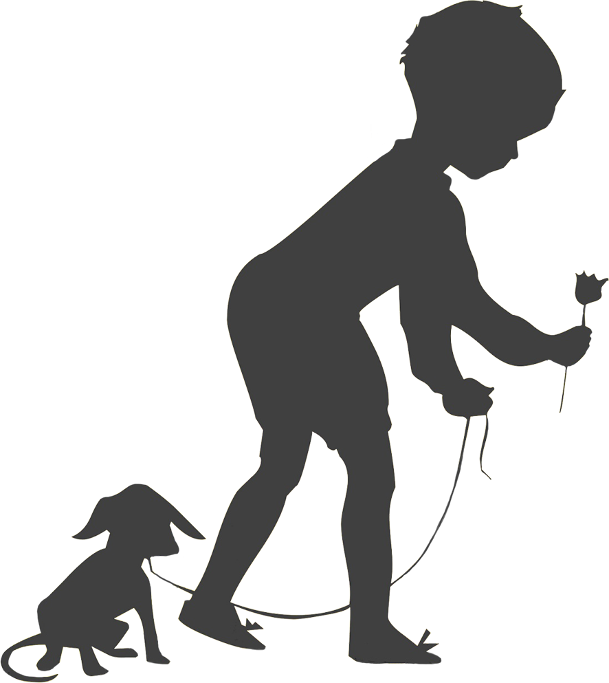 Boy With Dog And Flower Silhouette - Child (886x993), Png Download