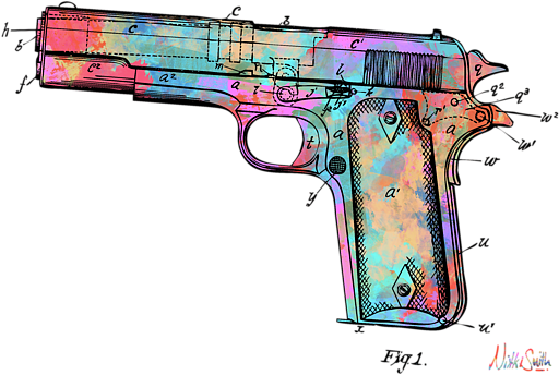Png Black And White Stock Colorful Colt Browning Firearm - Colorful 1911 (600x480), Png Download