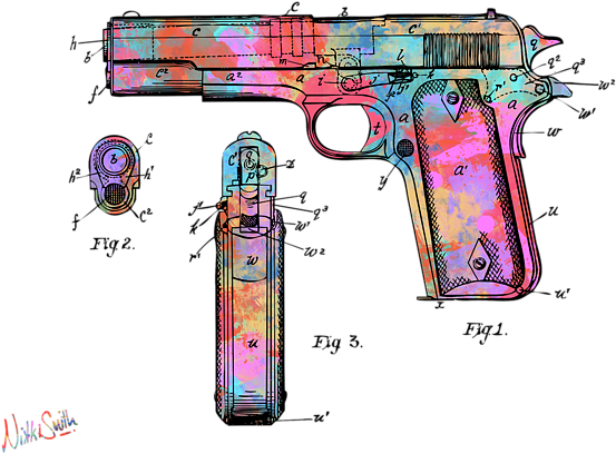 Clip Art Free Download Colorful Colt Browning Firearm - Zazzle Colt 1911, Der Die Gewehr-patent-kunst Zeichnet (600x480), Png Download