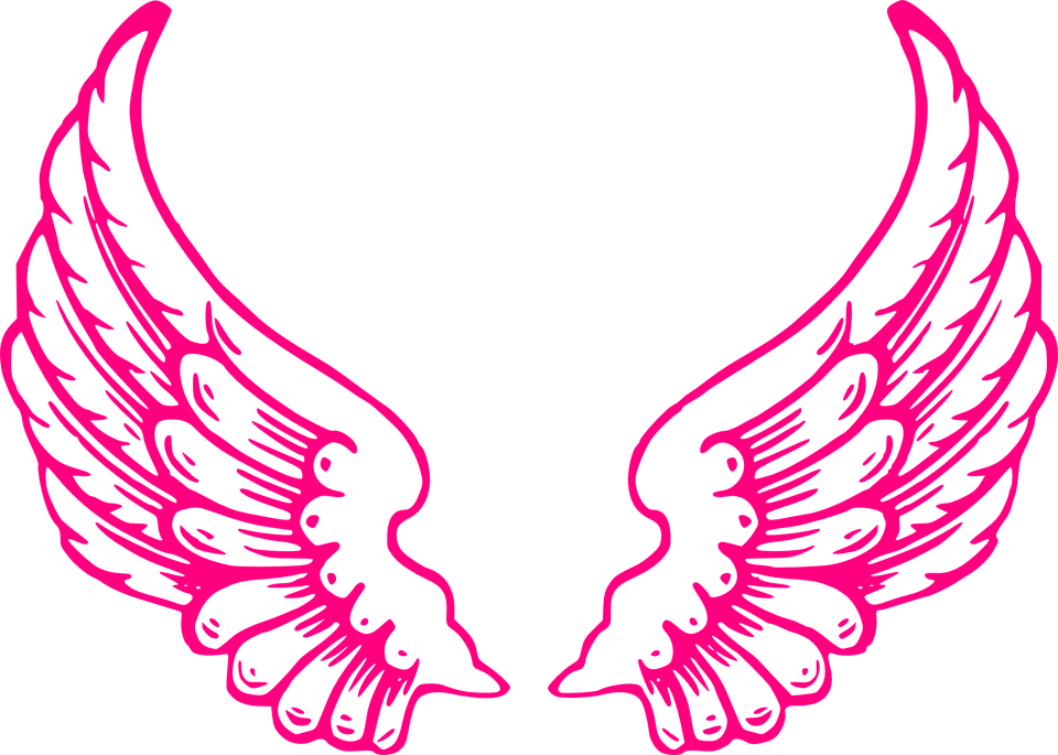 Dark Angel Clipart Feather Wing - Pink Angel Wings Clip Art (960x685), Png Download