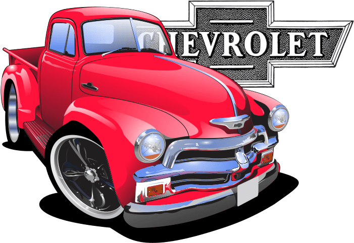 Chevy Pick Up - Old School Car Cartoon Car Drawing (700x526), Png Download