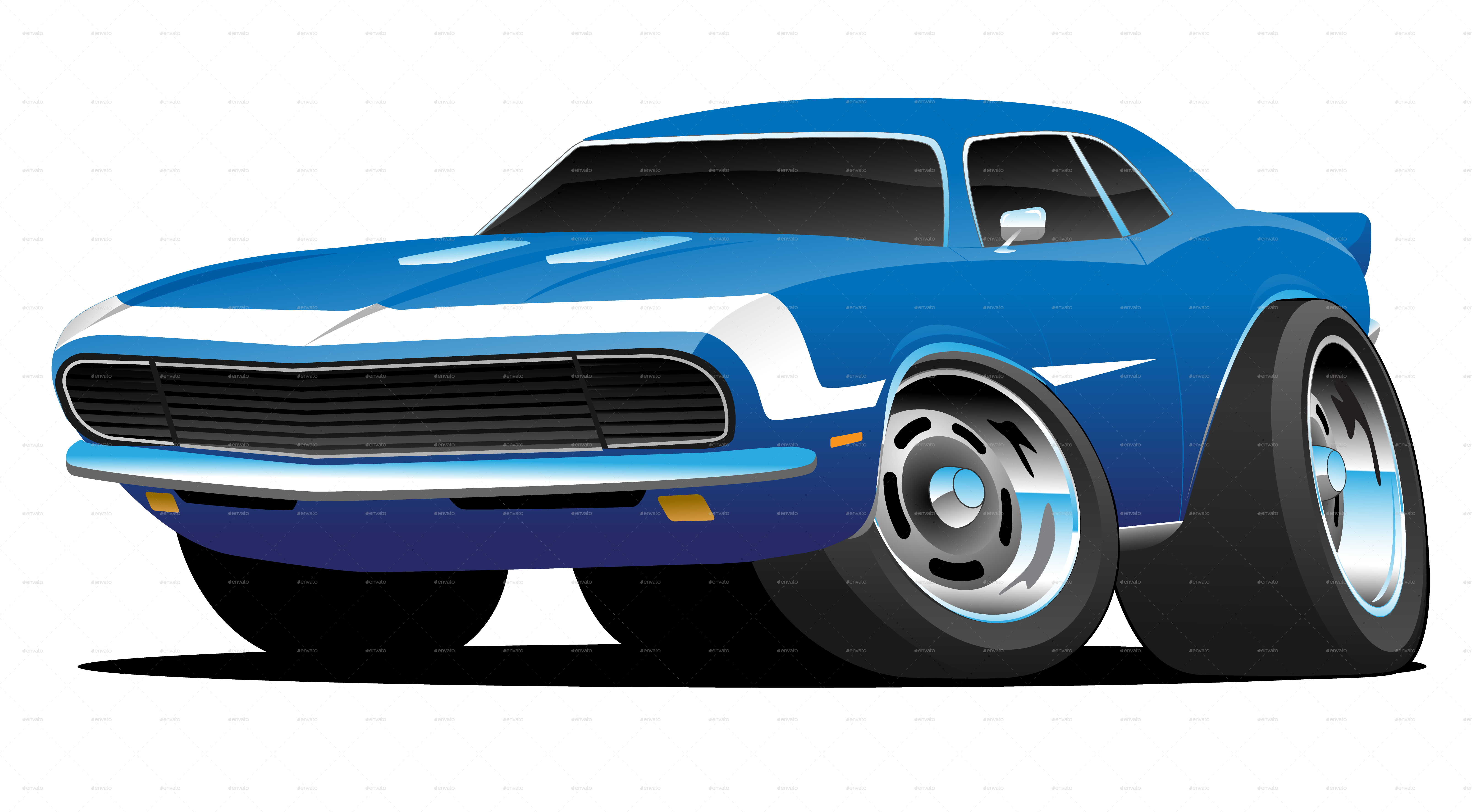 Classic Sixties Musclecar - Muscle Car Cartoon (6441x3561), Png Download