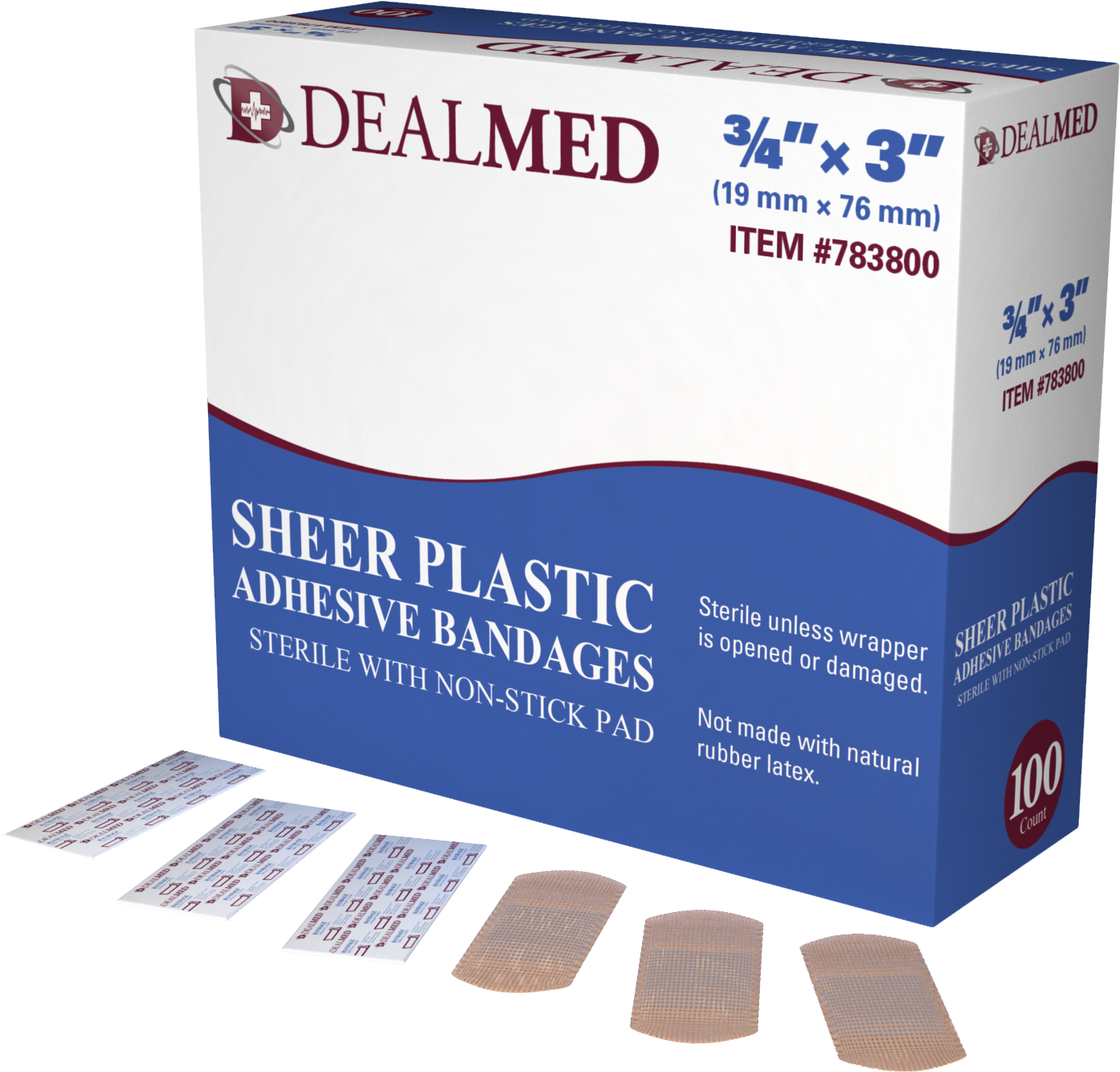 Dealmed Flexible Sheer Adhesive Bandages, 1" X 3", (1500x1500), Png Download