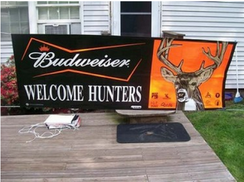 Budweiser Welcome Hunters Banner Sold Out Home Bar - Custom 8' 4-sided Stretch Table Cover (front Print), (500x500), Png Download