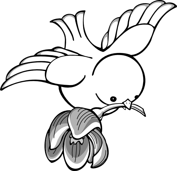 Bird Flying With Flower Clip Art Vector - Flying Birds Clipart Black And White (600x581), Png Download