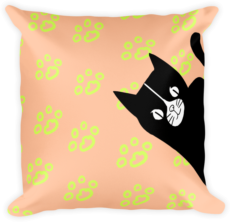 Evil Cat Paw Prints Lime Square Pillow In Peach Background - Cat (1000x1000), Png Download