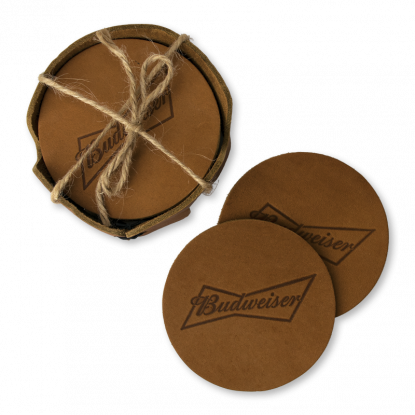 Budweiser Leather Coasters & Holder - Drink Coaster (415x415), Png Download