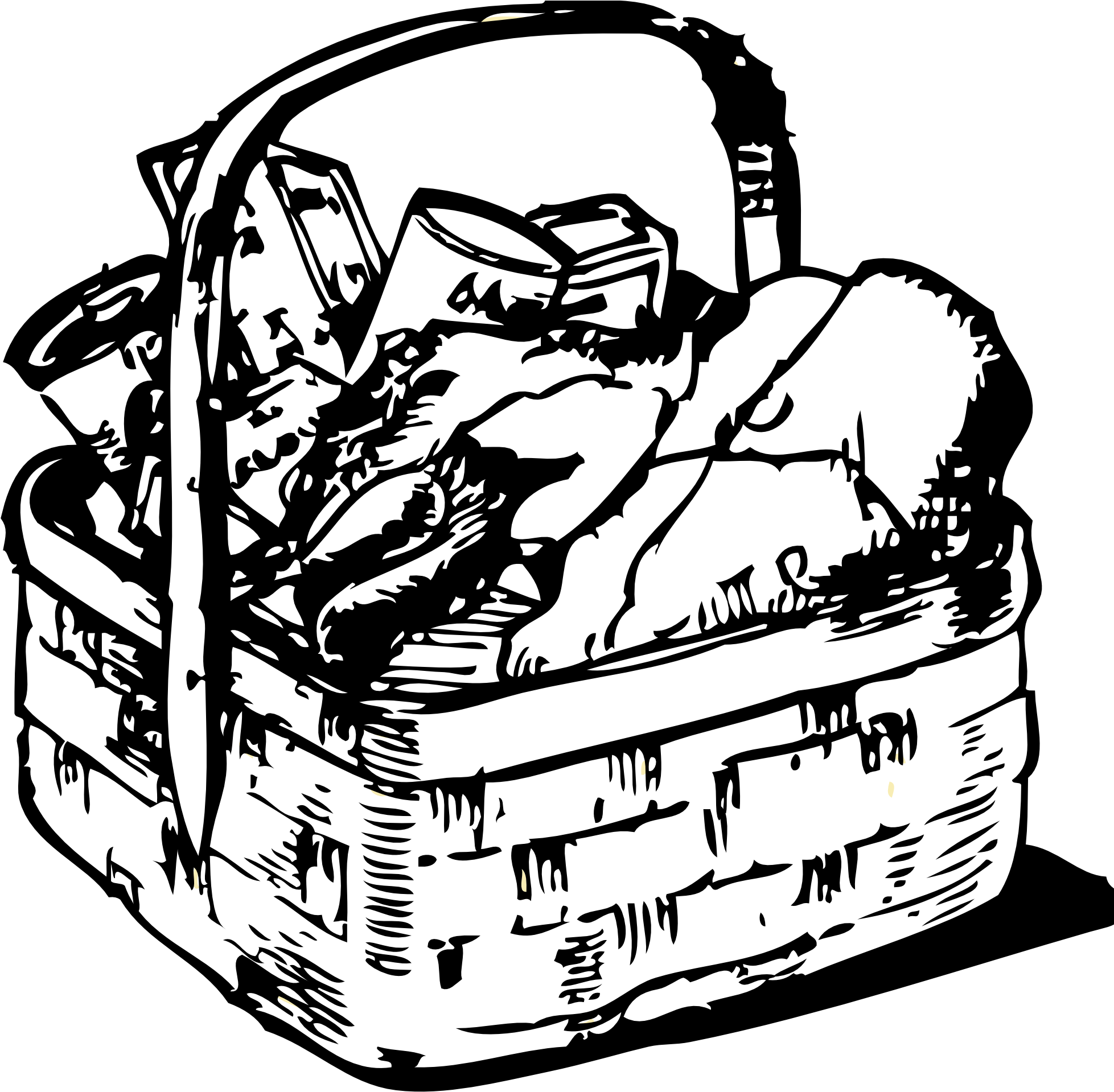 Picnic Basket Clipart Black And White Clipartfox - Food Basket Clip Art (1969x1924), Png Download