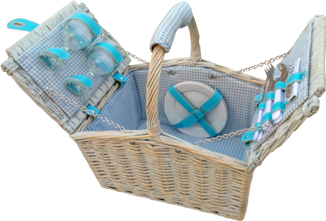 Fitted Hamper - Red Hamper 2 Person Farmhouse Fitted Blue Checked Lined (654x452), Png Download