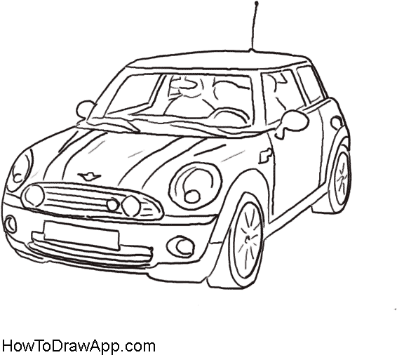 Drawing Of The Mini Cooper Car Coloring Pages - Draw A Mini Cooper Easy (600x600), Png Download