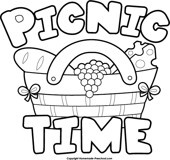 Clip Art Of Picnic Black And White (546x515), Png Download