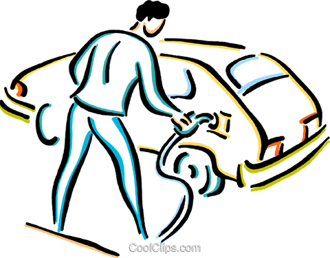 Man Putting Gas In His Car Royalty Free Vector Clip - Putting Gas In Car Drawing (480x375), Png Download