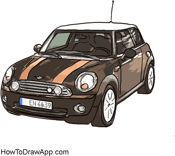 How To Draw An Old Fashioned Car - Mini Cooper Draw (600x600), Png Download
