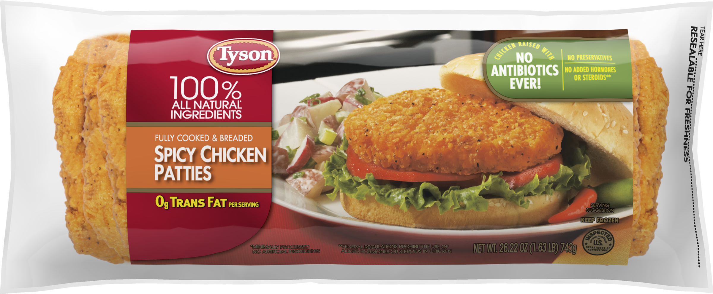 Tyson® Fully Cooked Spicy Chicken Patties, - Tyson Spicy Chicken Patties 26.22 Oz. Bag (2400x2400), Png Download