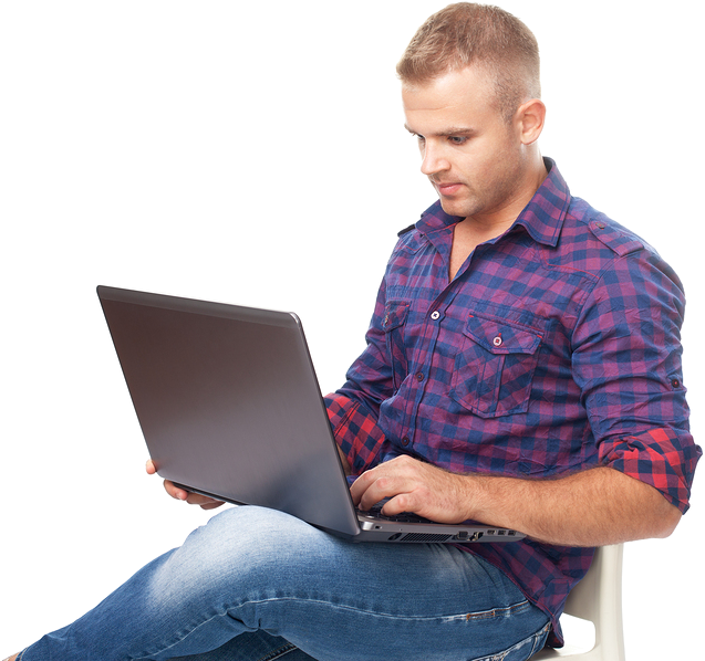 Sitting Man Png Laptop (900x631), Png Download