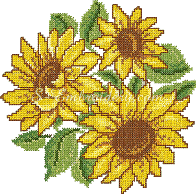 Cross Stitch Sunflower Embroidery Design - Embroidery (400x396), Png Download