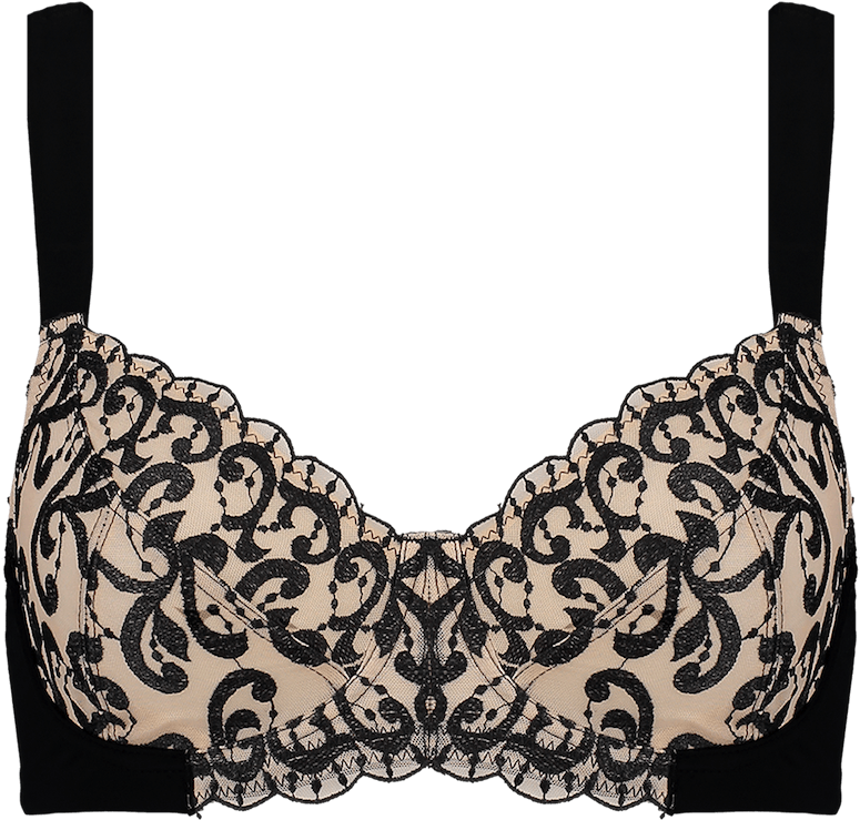 Enhanced Support Embroidery Bra Black Brar04 2090black - Bra (1300x1203), Png Download