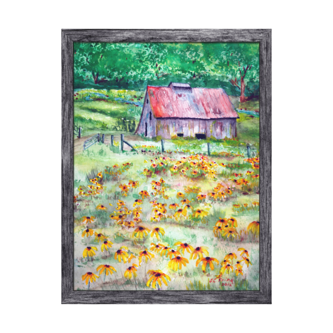 Black-eyed Susans Wildflower Barn Watercolor Gallery - Watercolor Painting (650x650), Png Download