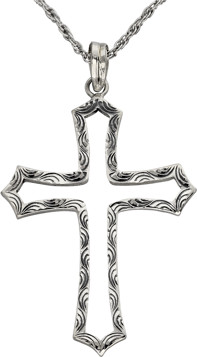 Sterling Silver, Open Center, Engraved & Antiqued Cross - Transparent Background Cross Necklace Png (800x1229), Png Download