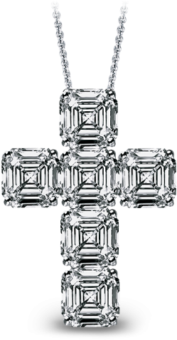 Asscher Cut Diamond Cross Pendant - Emerald Cut Diamond Cross Pendant (490x490), Png Download