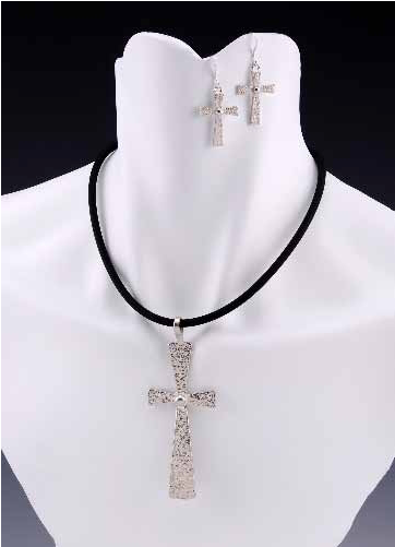 Sterling Silver Cross Necklace And Earring Set - Chain (500x500), Png Download