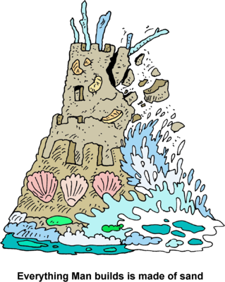 Image Falling Sand Castle Everything Man Builds Is - Destroyed Sand Castle Clipart (319x400), Png Download