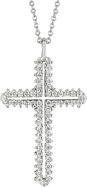 18kt White Gold Prong Set Diamond Cross Pendant - Серебряный Крестик С Зелеными Камнями (600x600), Png Download