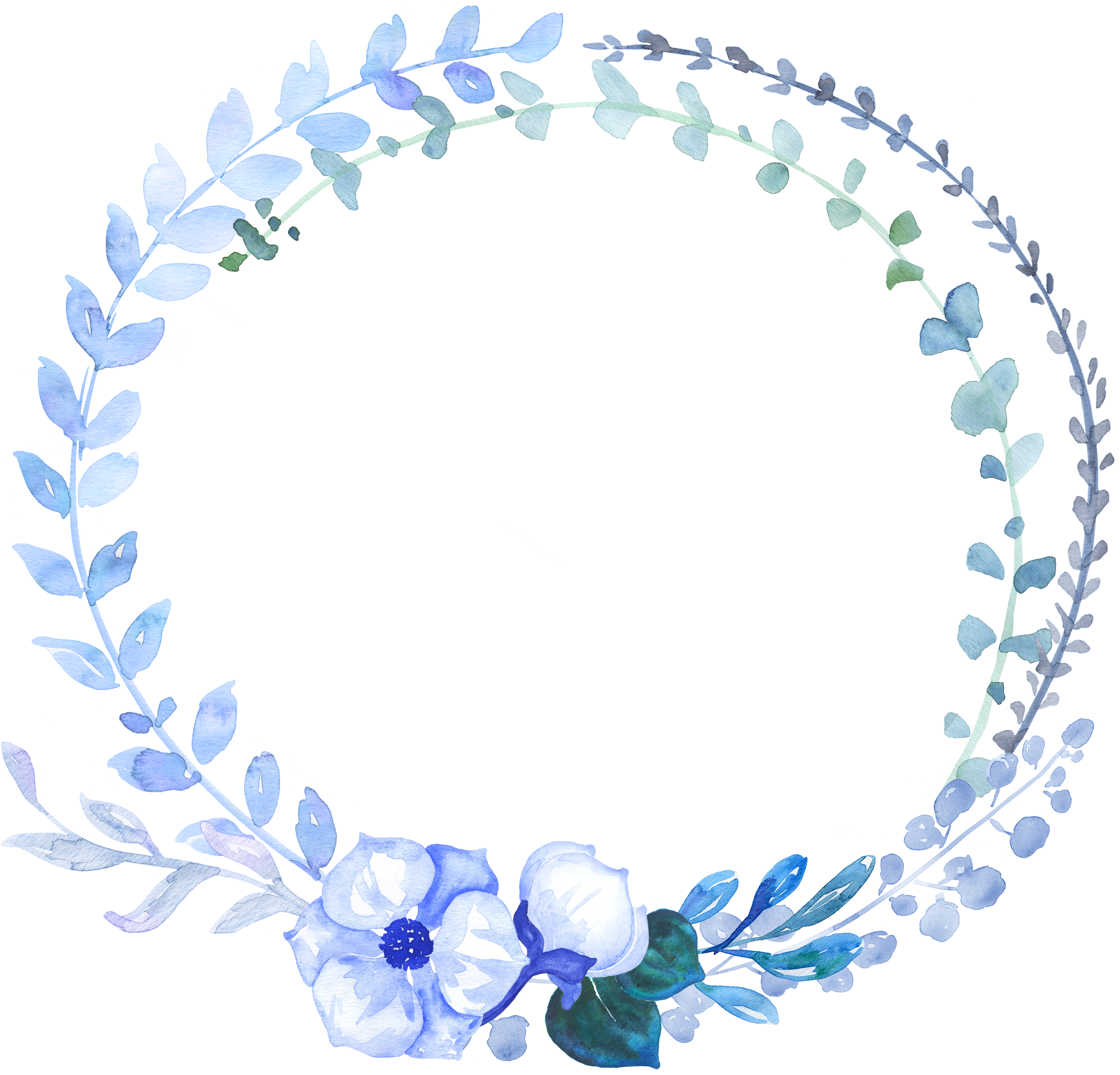 Jpg Royalty Free Stock Watercolor Painting Hand Painted - Blue Floral Watercolor Png (3548x3411), Png Download