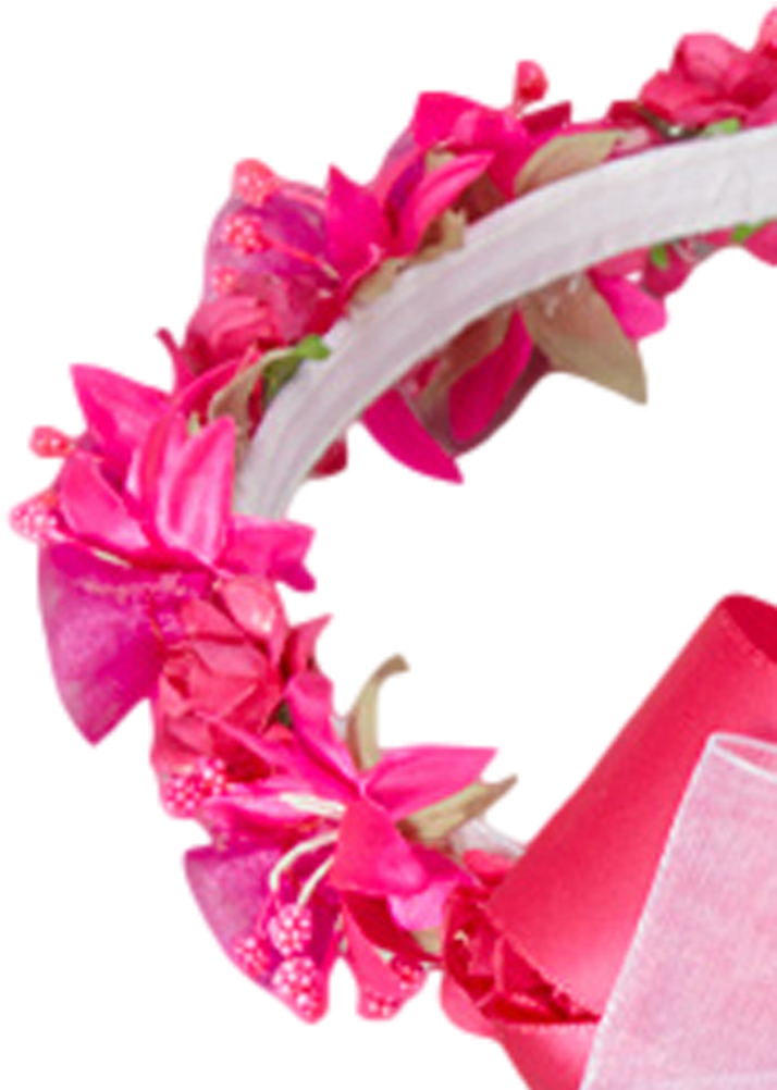 Fuchsia Silk Floral Crown Wreath W Satin Ribbons Girl - Satin (745x1024), Png Download