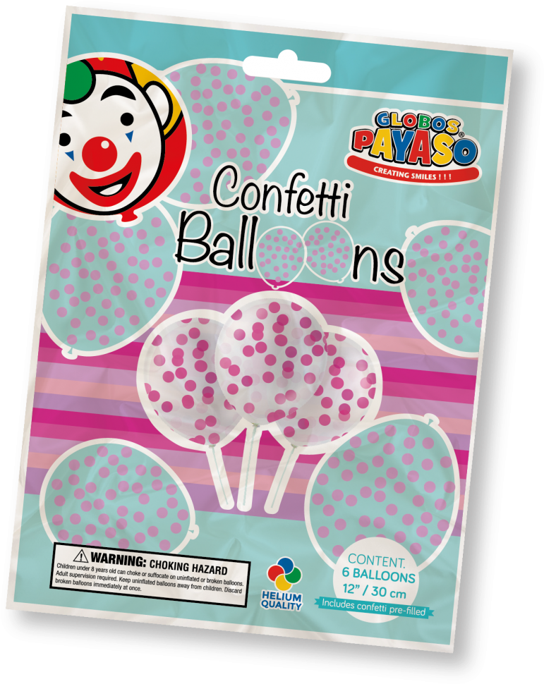 Clear Balloons With Pink Confetti - Globos Payaso (797x1000), Png Download