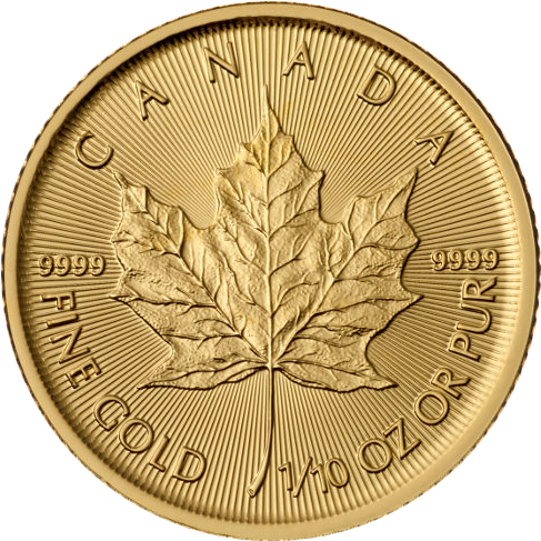 2018 Canadian Maple Leaf Gold Coins - 2017 1 10 Oz Gold Maple Leaf (500x500), Png Download