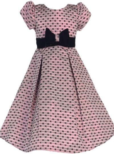 Pink Bow Design Jacquard Girls Pleated Holiday Dress - Dwellstudio Savile Ink Sheet Set Size: King (400x600), Png Download