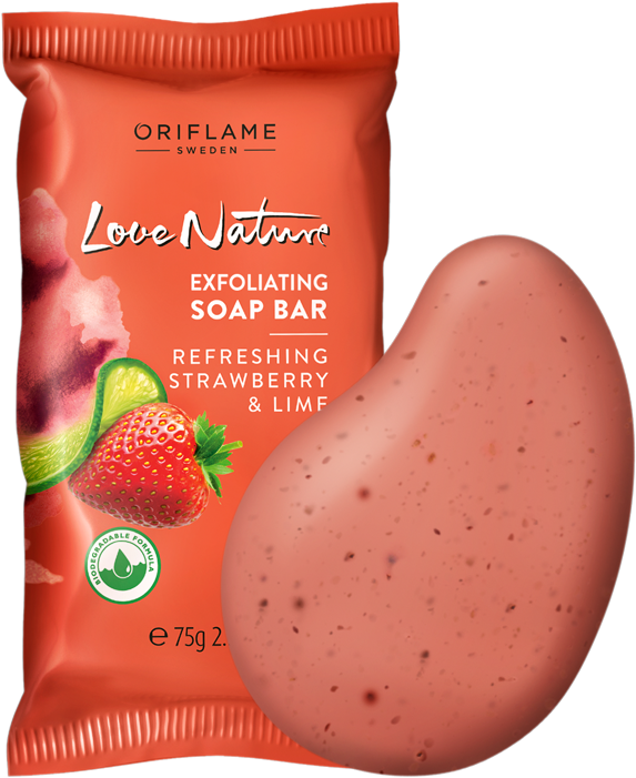 Jabón Exfoliante En Barra Con Fresa Y Lima Refrescante - Love Nature Soap Bar (600x800), Png Download