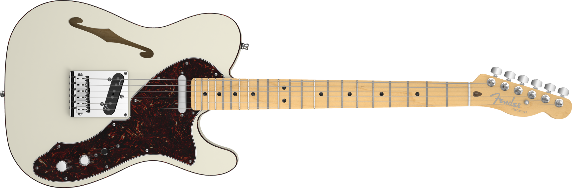 Fender American Deluxe Telecaster Thinline, Maple Fingerboard, - Fender American Deluxe Thinline Telecaster White (2400x791), Png Download