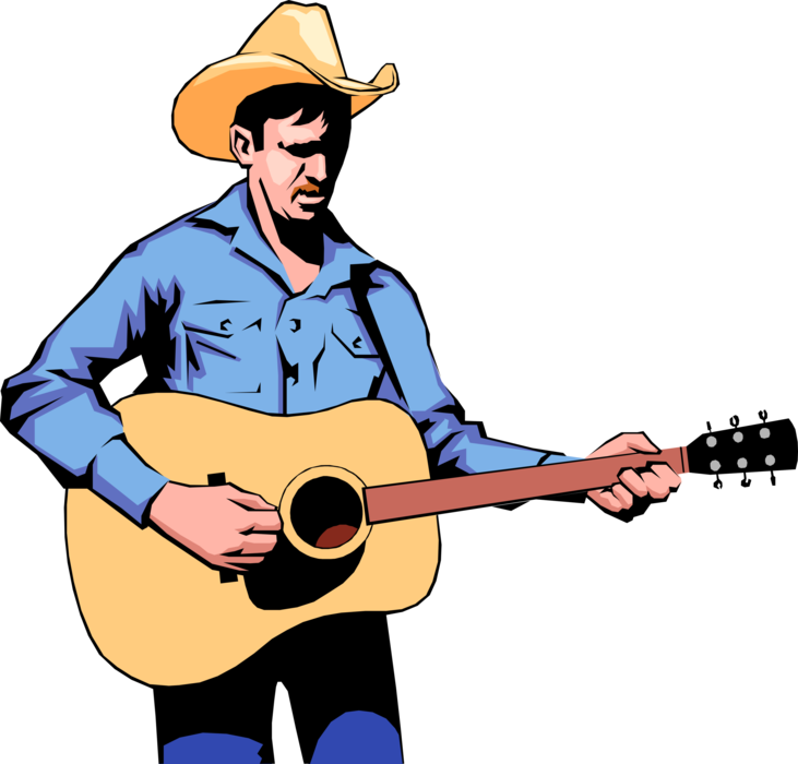 Cowboy Guitar Player Royalty Free Vector Clip Art Illustration - Cowboy Guitar Clip Art (480x462), Png Download