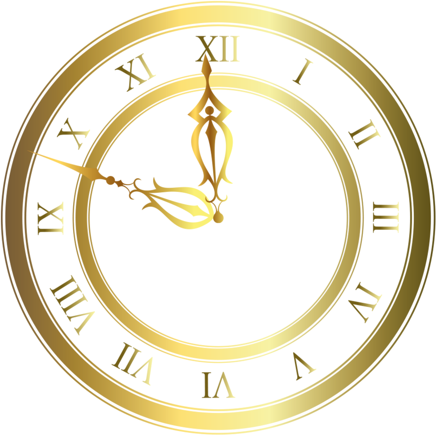 Steampunk Clipart Gold - Gold Clock Transparent Background (894x894), Png Download