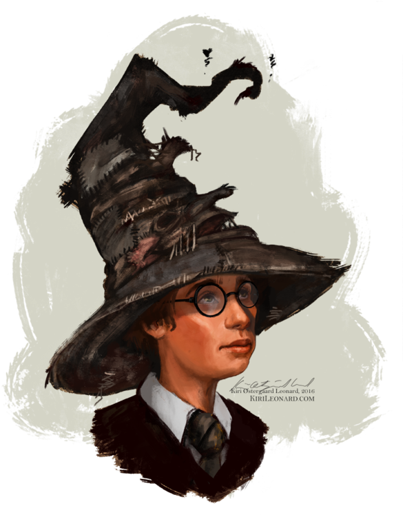Harry Potter And The Sorting Hat By Kirileonard On - Sorting Hat Harry Potter Illustration (600x785), Png Download